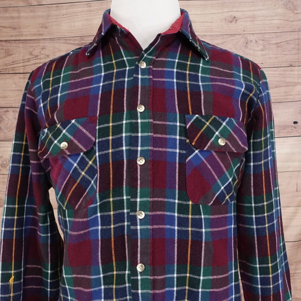 VINTAGE TARLETON ACRYLIC FLANNEL PLAID LONG‎ SLEEVE BUTTON DOWN SHIRT L **READ